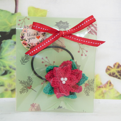 ゴム交換可能〉ポインセチア かぎ針編み ヘアアクセサリー ヘア