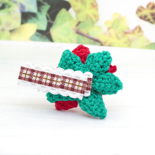 ゴム交換可能〉ポインセチア かぎ針編み ヘアアクセサリー ヘア
