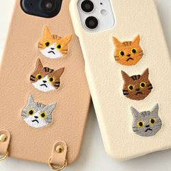 多機種対応 スマホケース 【 刺繍 まるっと 3匹の猫 】 スマホショルダー ねこ ネコ ペット アニマル A235I 14枚目の画像