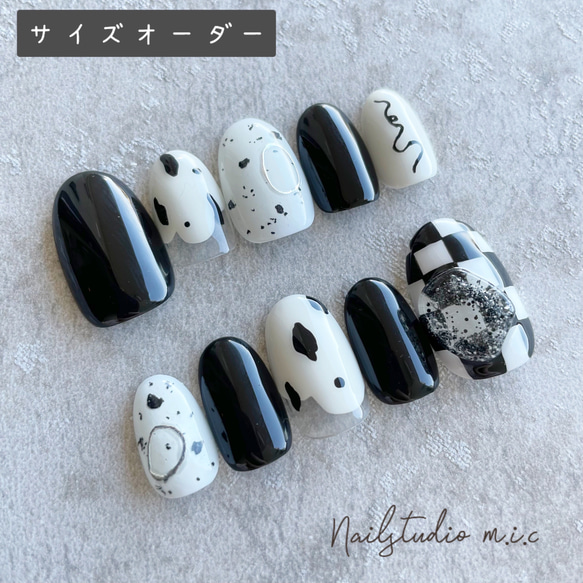 ネイルチップ サイズオーダー 韓国 ポップ ニュアンス ブラック  