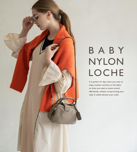 2way軽いミニショルダー/ナイロン ゴールド金具 グレージュ[loche-nylon-baby-2d-gdgygy] 2枚目の画像