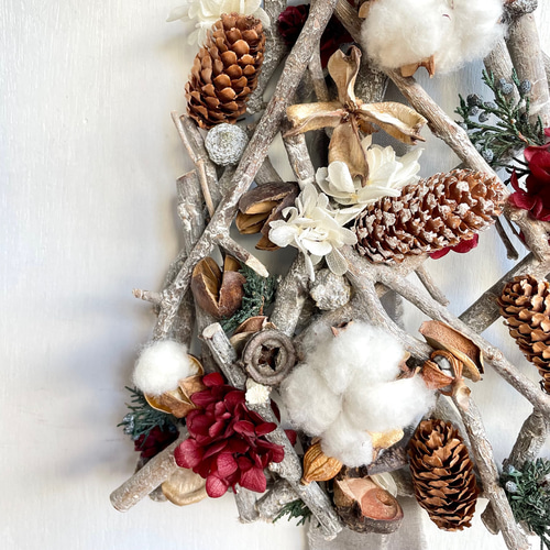 コットンフラワーのクリスマスツリー 壁掛け Christmas tree 壁掛け