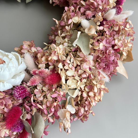 紫陽花の大きなリース ドライフラワーリース ウェルカムスペース 開店祝い 開店祝い 結婚祝い 母の日プレゼント 母の日 4枚目の画像
