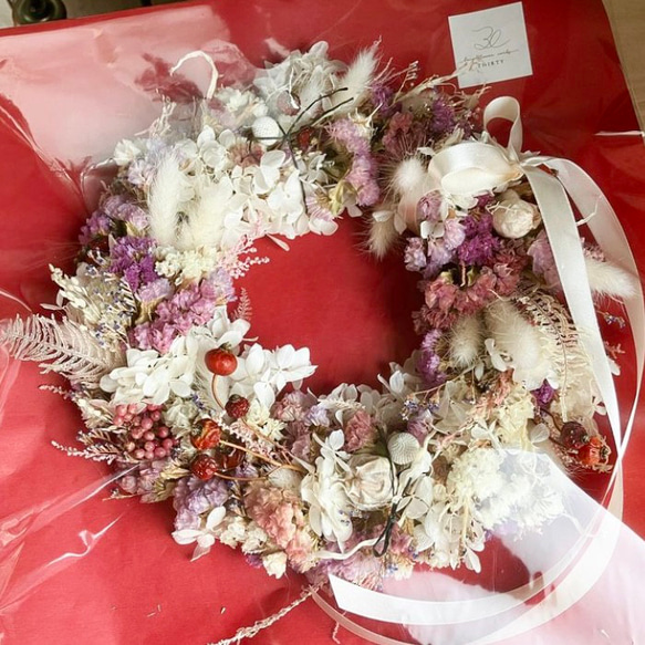 紫陽花の大きなリース ドライフラワーリース ウェルカムスペース 開店祝い 開店祝い 結婚祝い 母の日プレゼント 母の日 9枚目の画像