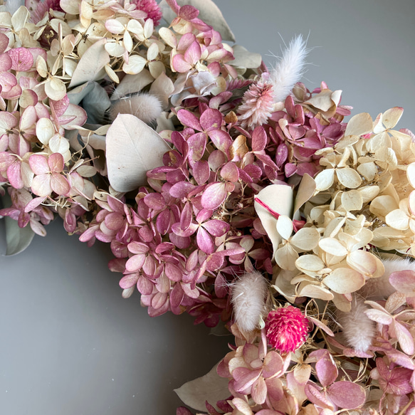 紫陽花の大きなリース ドライフラワーリース ウェルカムスペース 開店祝い 開店祝い 結婚祝い 母の日プレゼント 母の日 6枚目の画像