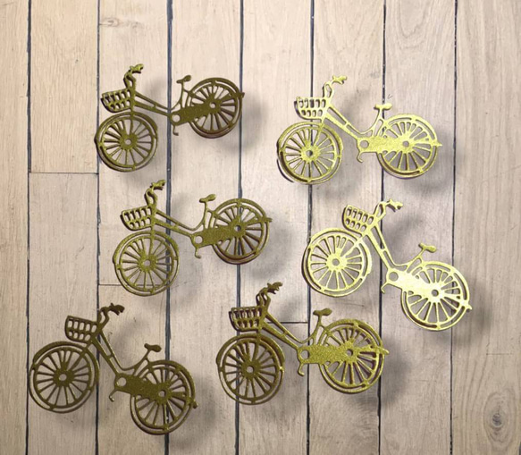 ダイカット 金色 自転車 6枚セット コラージュ おすそ分け 素材 アルバム 5枚目の画像