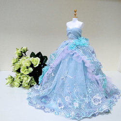 660一点物ミニチュアウェディングドレス 水色 パープル 淡彩 カラー