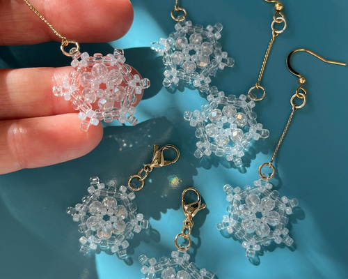 No.39「初雪〜雪やこんこん〜」ハンドメイド 騒がしい ピアス