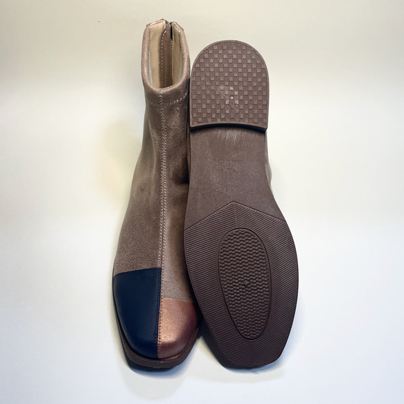 拼色腳趾後拉鍊短靴（橡木 x 黑色和青銅色）尺寸 S - LL 第6張的照片