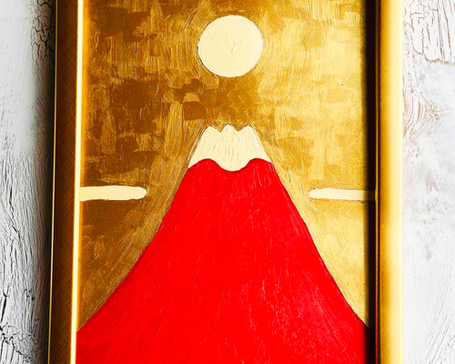縁起物・上昇運】「朝日と赤富士」縦・特大・原画・油彩絵画