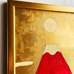 【縁起物・上昇運】「朝日と赤富士」縦・特大・原画・油彩絵画・壁掛け・額装 5枚目の画像