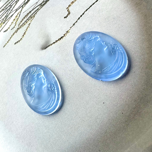 1個 ドイツ 25×18mm ヴィンテージガラス カメオ フロスト