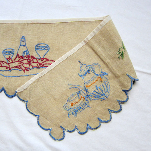 フランスヴィンテージ 手刺繍 棚飾り シェルフランナー98cm