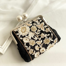 インド刺繍リボン♥二口がま口長財布*ポシェット*ポーチ*ショルダー*ハンドメイド レザー×刺繍リボンのバネ口ポーチ「手芸材料の卸売りサイトChuko