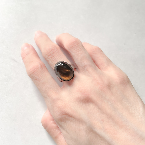 oval  stainless ring 天然石 スモーキークォーツ18×13mm オーバルリング サイズフリー 4枚目の画像