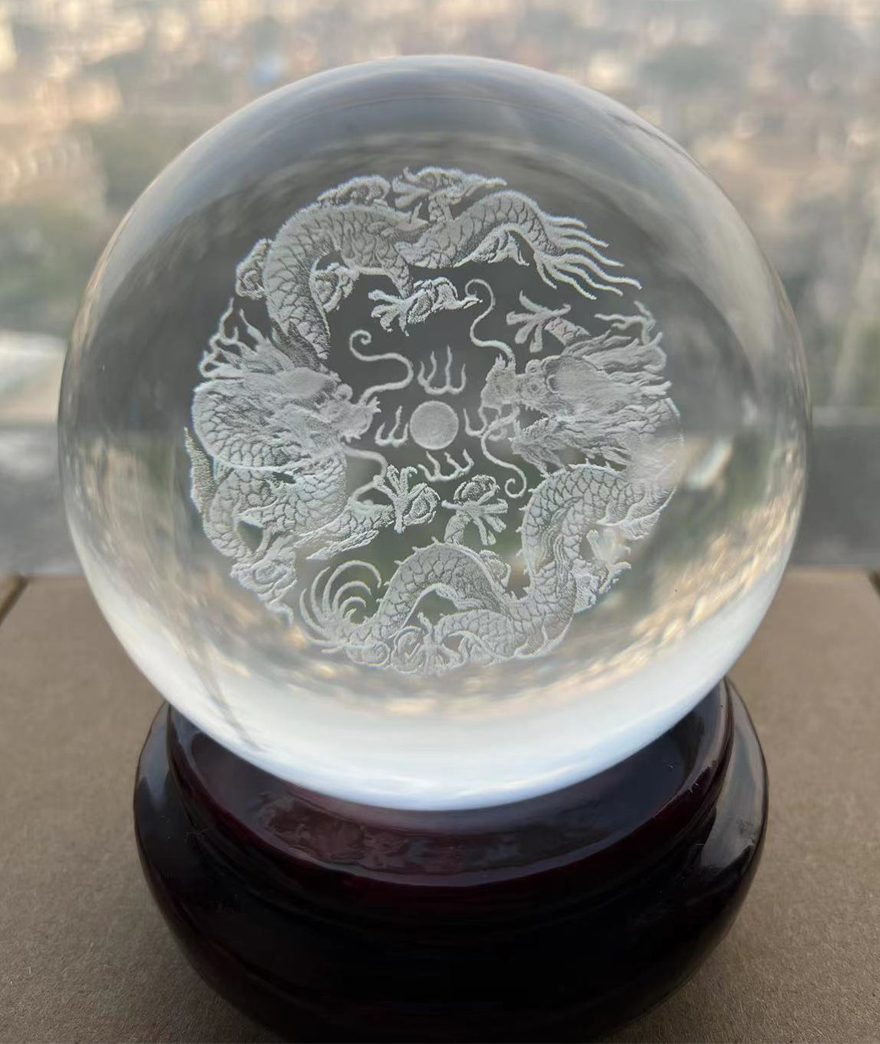 水晶玉付 床置 時代金工美術 銘あり 龍 置物