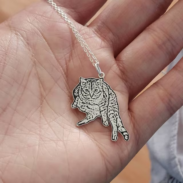 オーダーメイド うちの子ネックレス ペットネックレス肖像画 ネームネックレス犬猫似顔絵  誕生日/ペットロス/メモリアル