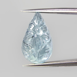 ◆ アクアマリン 6.7ct カービング ルース ペアシェイプ 2枚目の画像