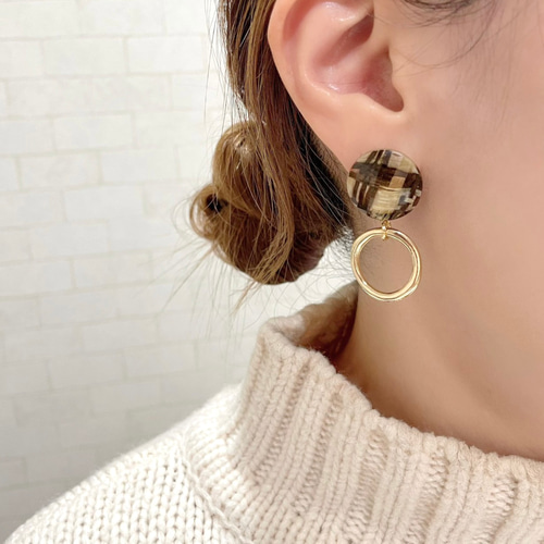 1241】ゴールド・ブラウンリングデザインピアス／イヤリング 1241