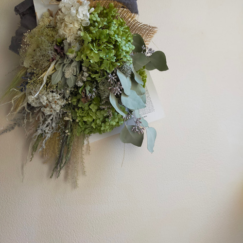 紫陽花　リース　アナベル紫陽花　スワッグ　ブーケ この季節ならではの 紫陽花、アナベルを使った アレンジの