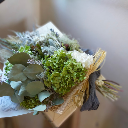 アナベル紫陽花　スワッグ イノセント＞紫陽花アナベル・ユーカリ・エバーラスティングの