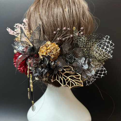 ディップアート 髪飾り 成人式 卒業式 結婚式 白 黒 ゴールド