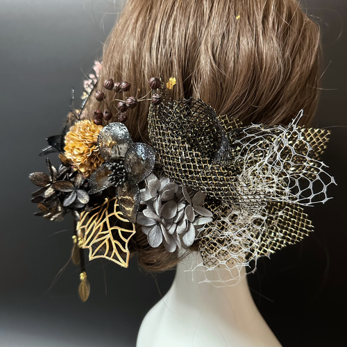ディップアート 髪飾り 成人式 卒業式 結婚式 白 黒 ゴールド