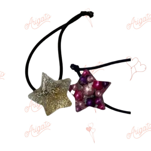 ハンドメイド レジン キラキラまん丸 星型 髪ゴム ヘアゴム チャーム2