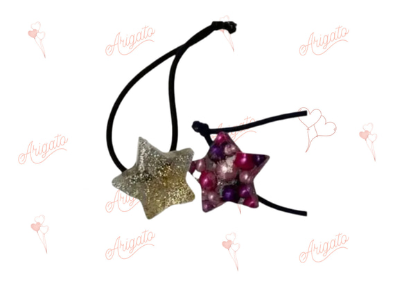 ハンドメイド レジン キラキラまん丸 星型 髪ゴム ヘアゴム チャーム2