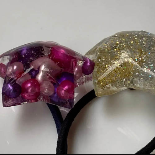 ハンドメイド レジン キラキラまん丸 星型 髪ゴム ヘアゴム チャーム2