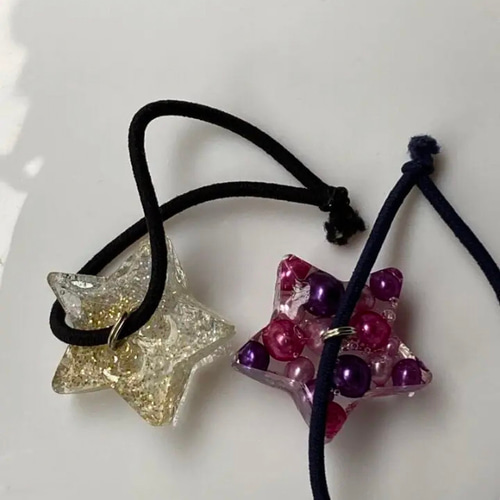 ハンドメイド レジン キラキラまん丸 星型 髪ゴム ヘアゴム チャーム2