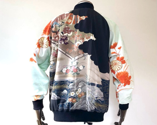 最高の 黒留袖 付下げ 着物リメイク ハンドメイド XL ジャンパー 着物 パンツ
