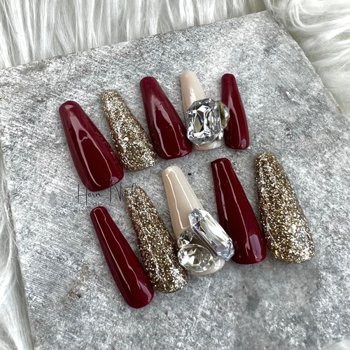 チップ種類、カラー変更可能》ボルドーベージュVストーンシンプル