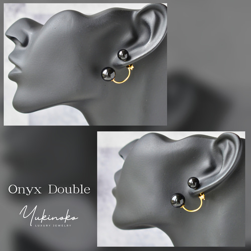 ブラックオニキス トリプレット フリルカービングピアス