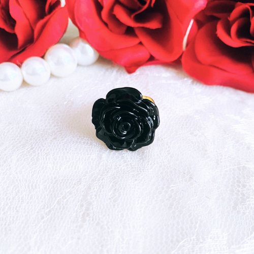 大きな薔薇のお花リング(black) 指輪・リング miico 通販｜Creema 