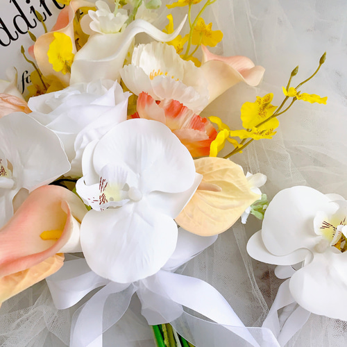 ウエディングブーケ ブライダル 結婚式 前撮り 胡蝶蘭 クラッチブーケ アーティフィシャルフラワーブーケ クラッチブーケ 結婚式 前