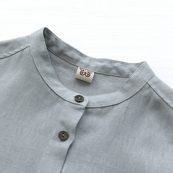 適合季節變換的亞麻兩用立領襯衫裙（灰色）OP33。 第13張的照片