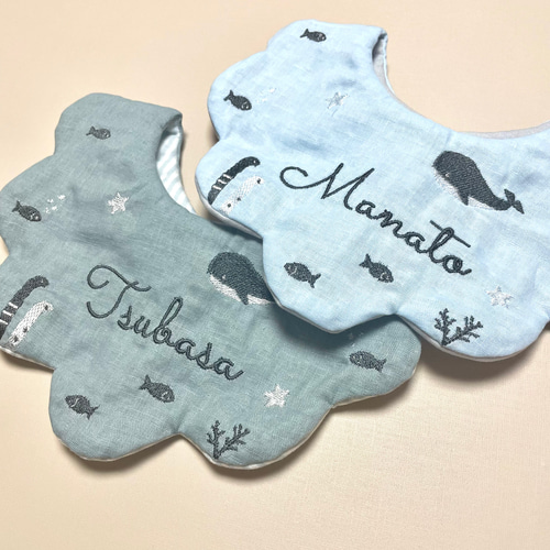 名入れ刺繍 もくもくスタイ《うみ》 スタイ・よだれかけ mizu