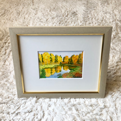 「秋の水面」透明水彩画　原画　風景画　額縁付　ハガキサイズ 6枚目の画像