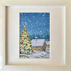 星降る夜のクリスマス03」アクリル画 額縁付 原画 キャンバス F3サイズ