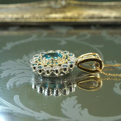 K18YG×PT950 ブルージルコン・ダイヤモンドぺンダント <ヘッドのみ