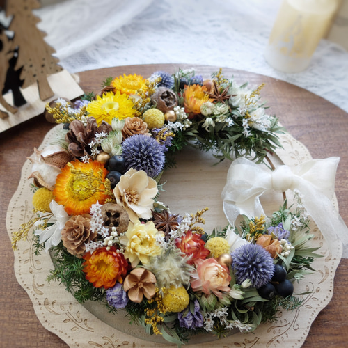 アンティーク紫陽花とユーカリの癒しリース