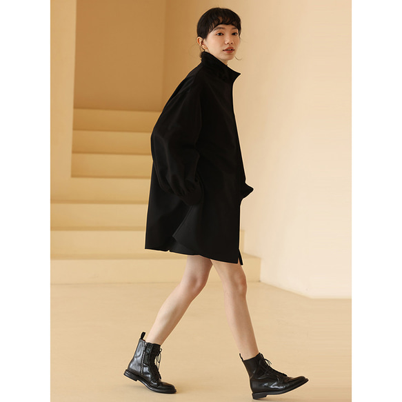 少数派コート　個性袖口デザイン　ロングコート　ゆとりコート　ブラック S-XL #355 3枚目の画像