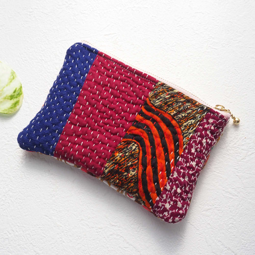 インド刺繍リボンとカンタキルトのポーチ ポーチ Floopa 通販 16755030