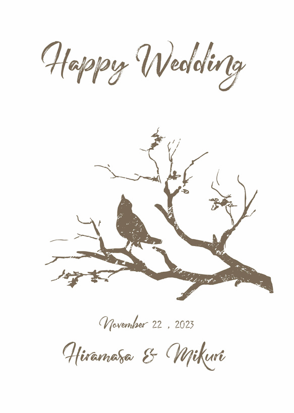 A4「小鳥のさえずり」ウェディングツリー  結婚証明書　ウェルカムスタンプボード　説明書付き 5枚目の画像