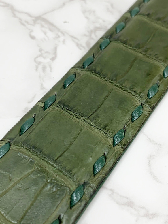 日本製　クロコダイル　マット仕上げ　手縫い　３５㎜巾　上質　ベルト　エキゾチックレザー 5枚目の画像