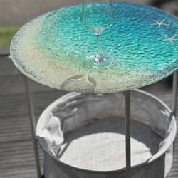 円形ガラスラウンドテーブル　エメラルドグリーンムーンビーチ　水紋のエメラルドブルーの海　 5枚目の画像