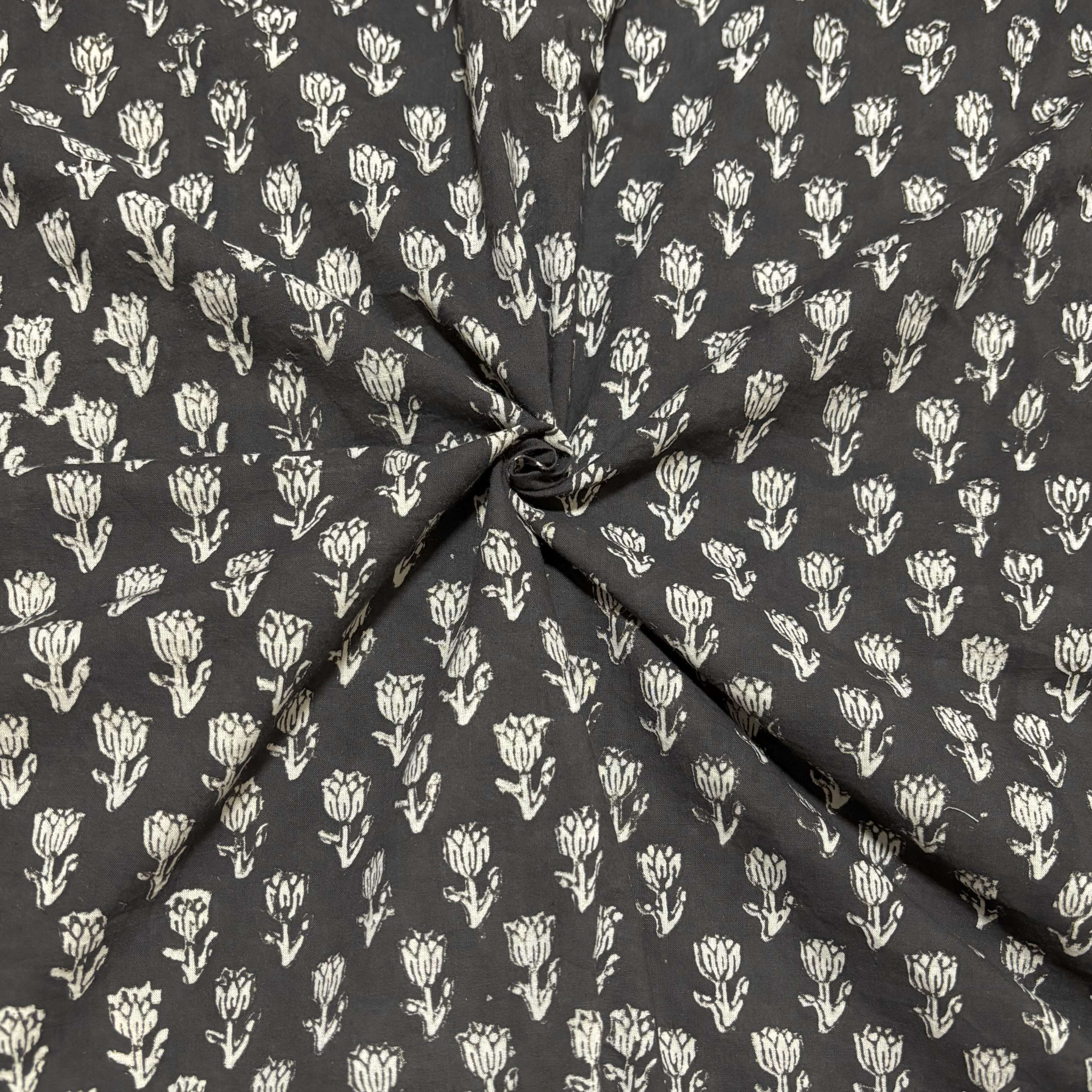 50cm単位】墨黒ブラックきなりスモールフラワーバグルー染め インド