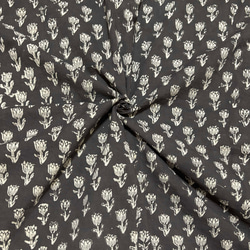 50cm単位】墨黒ブラックきなりスモールフラワーバグルー染め インド