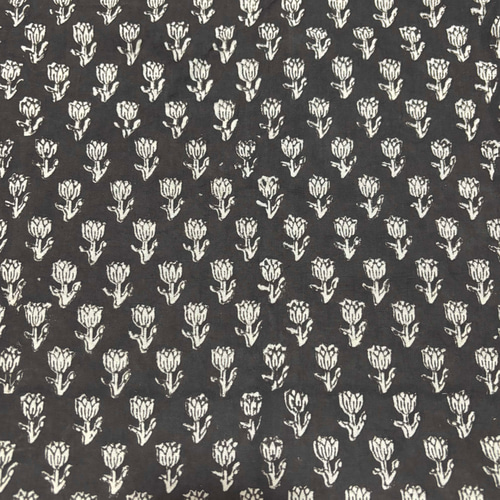 50cm単位】墨黒ブラックきなりスモールフラワーバグルー染め インド